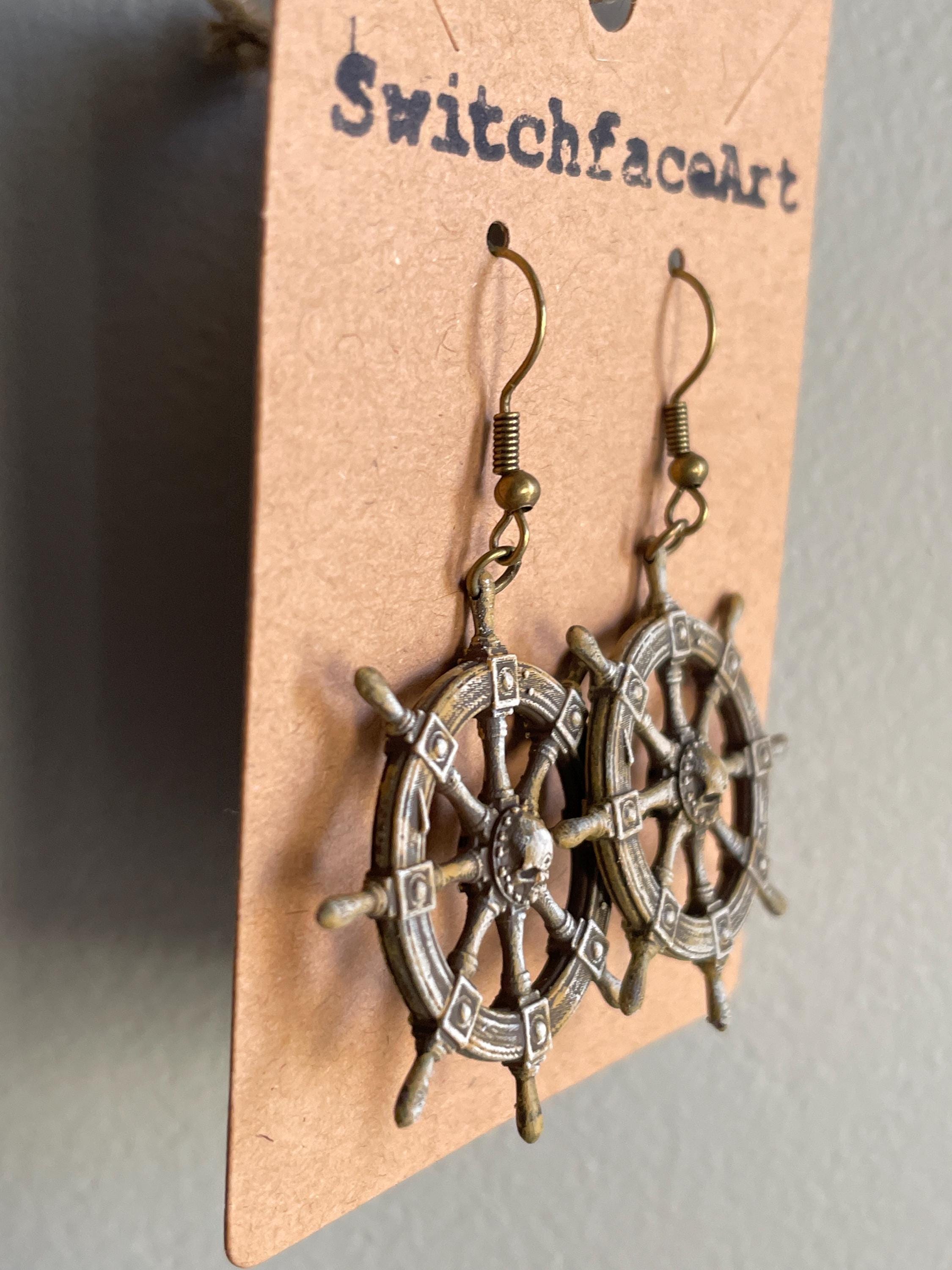 The Captain’s Ruin – Pirate Shipwreck Helm Dangle Earrings