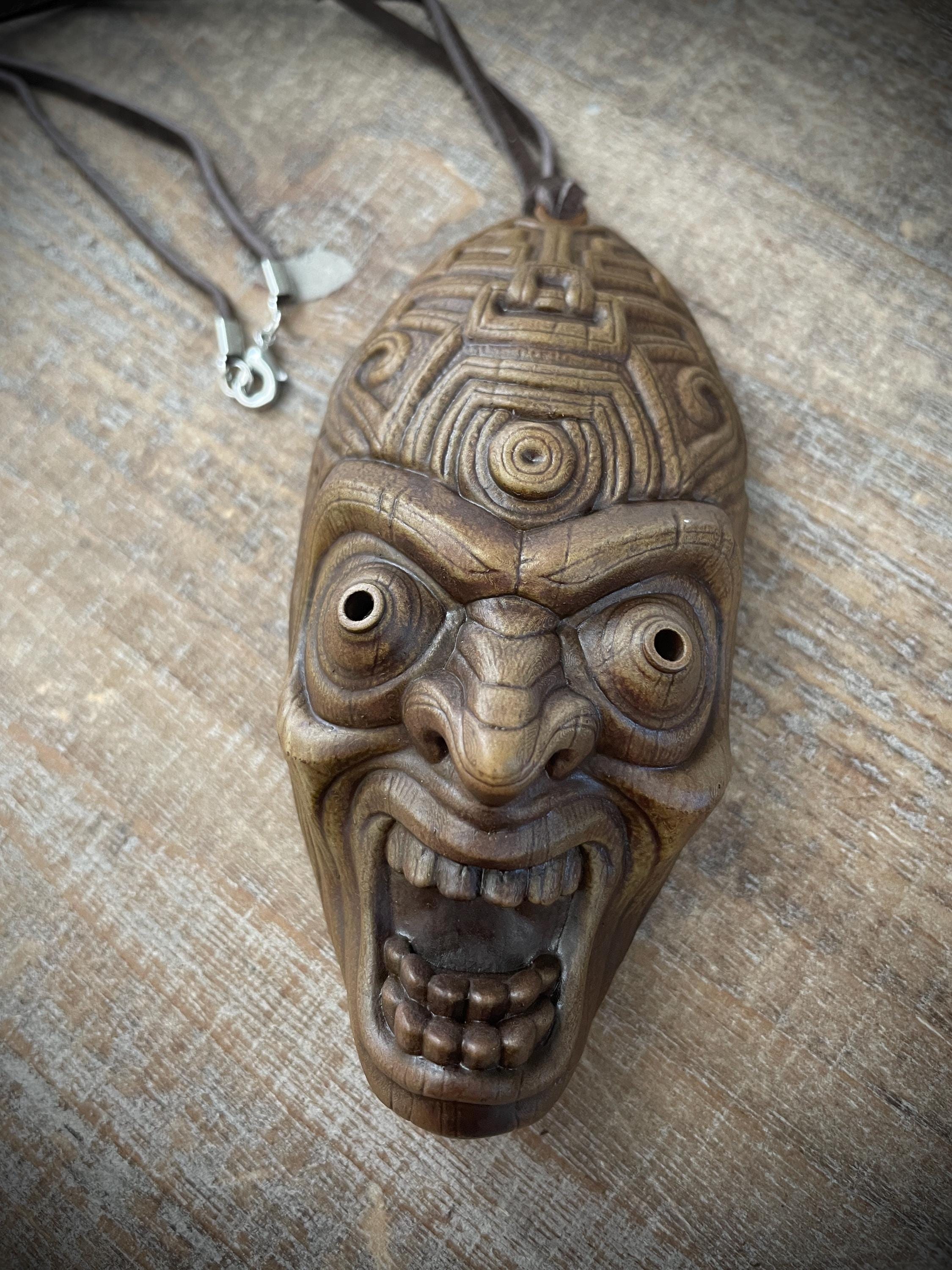 Tiki Kalu Mask Necklace with Leather Cord