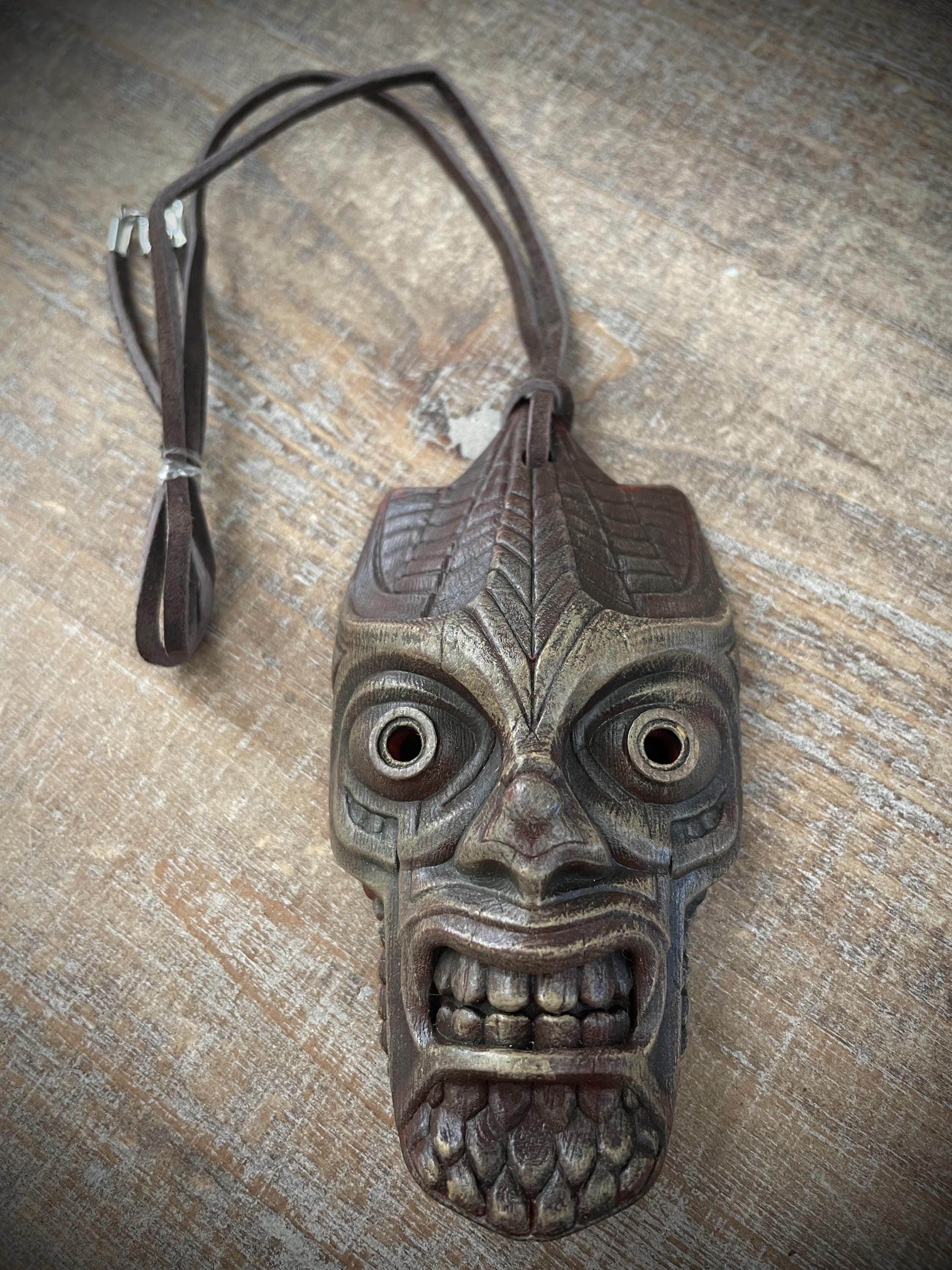 Tiki Warrior Mask Necklace with Leather Cord