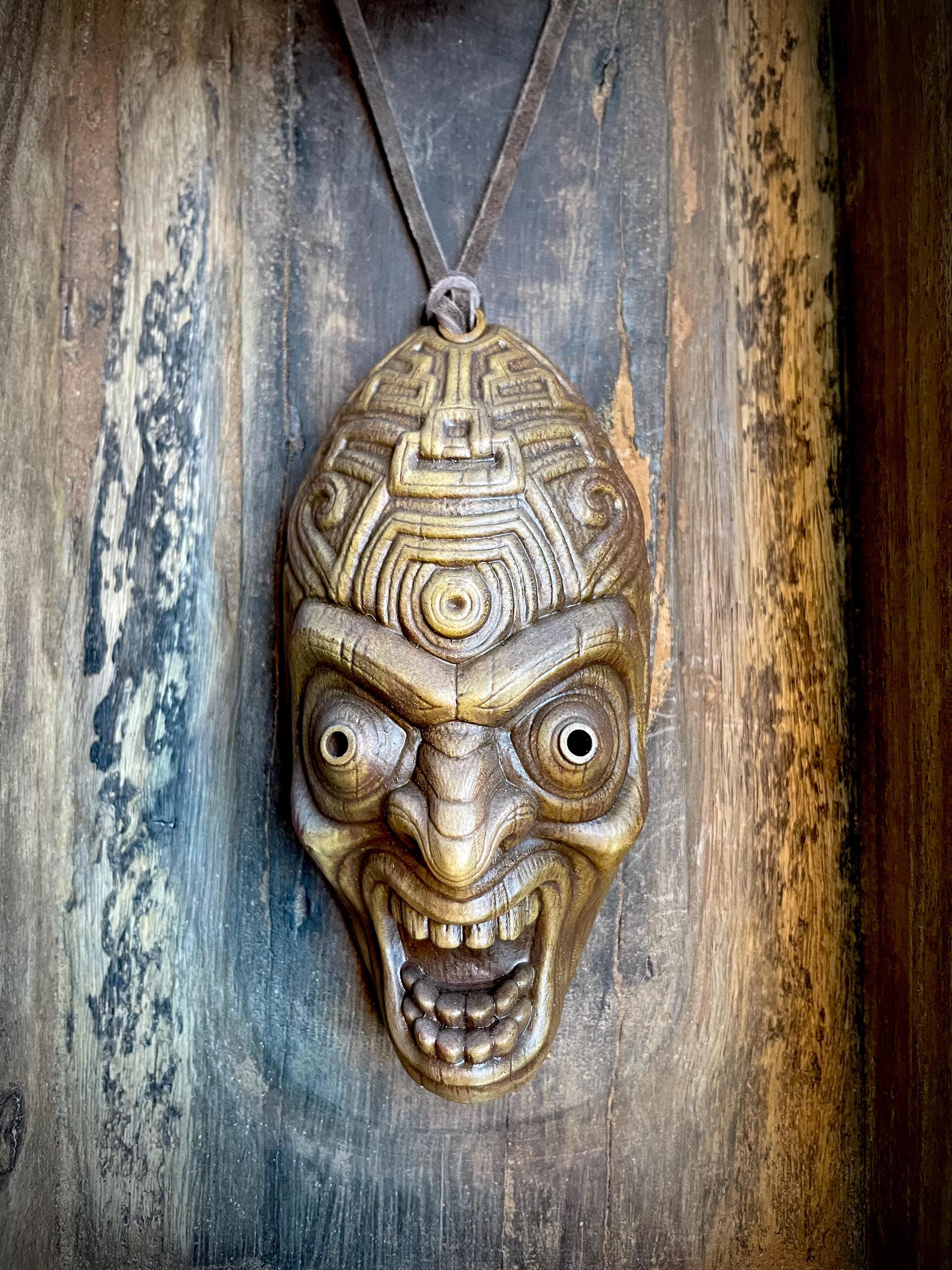 Tiki Kalu Mask Necklace with Leather Cord