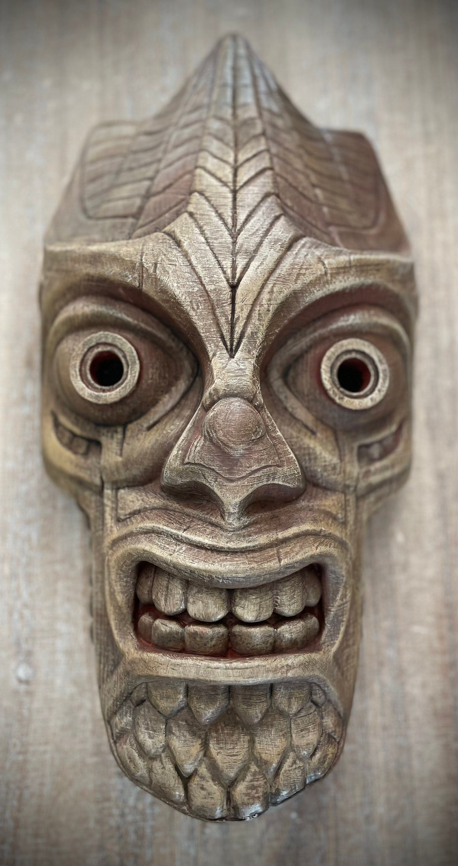 Kalu’s Warrior - Tiki Mask Natural Wood Faux Finish - Made to Order