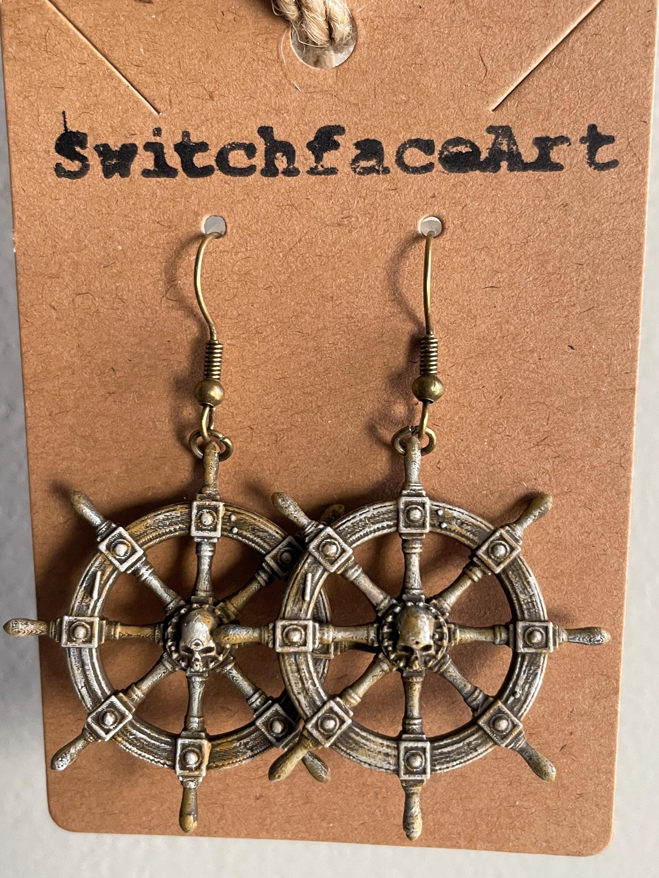 The Captain’s Ruin – Pirate Shipwreck Helm Dangle Earrings