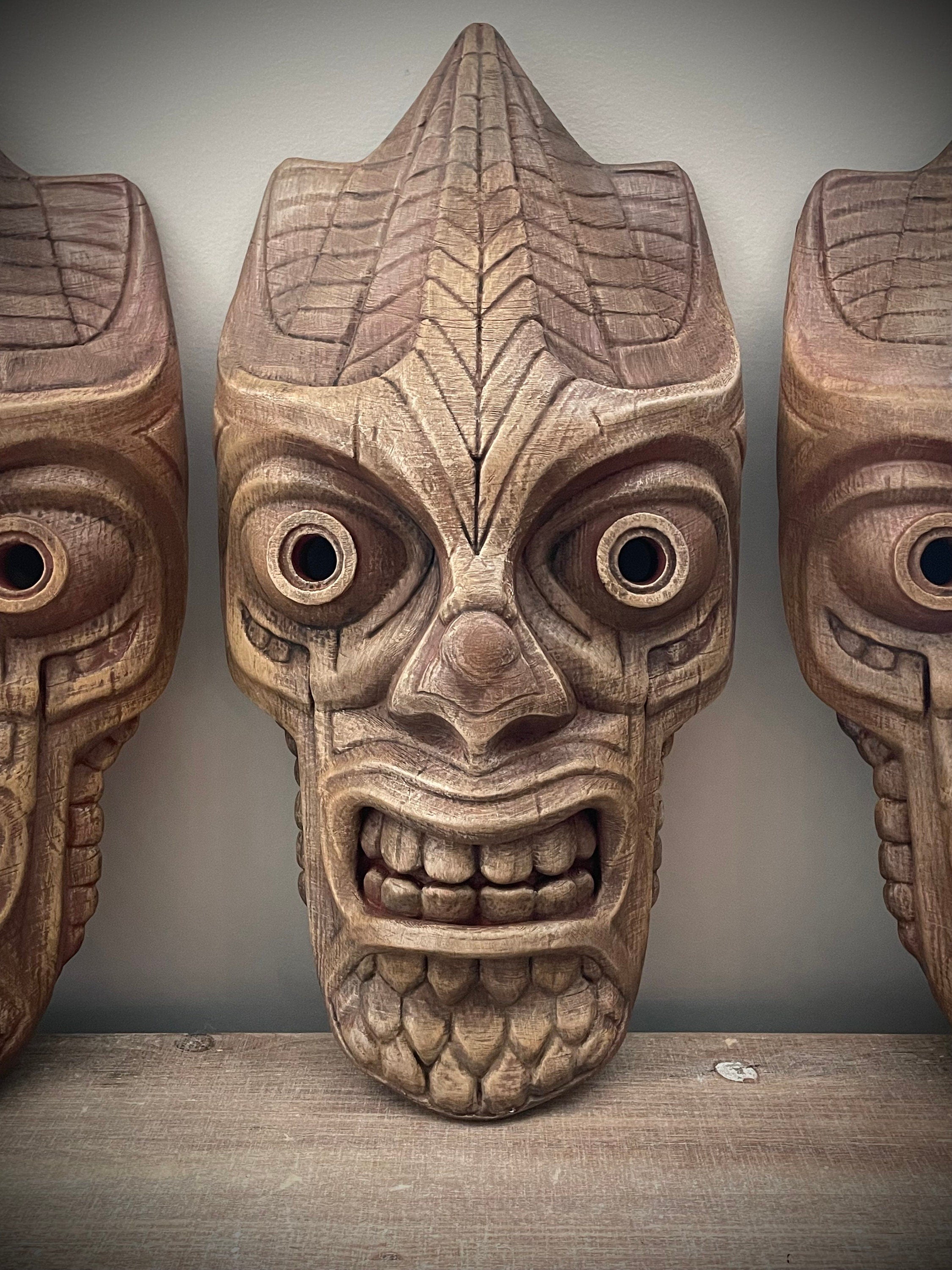 Kalu’s Warrior - Tiki Mask Natural Wood Faux Finish - Made to Order