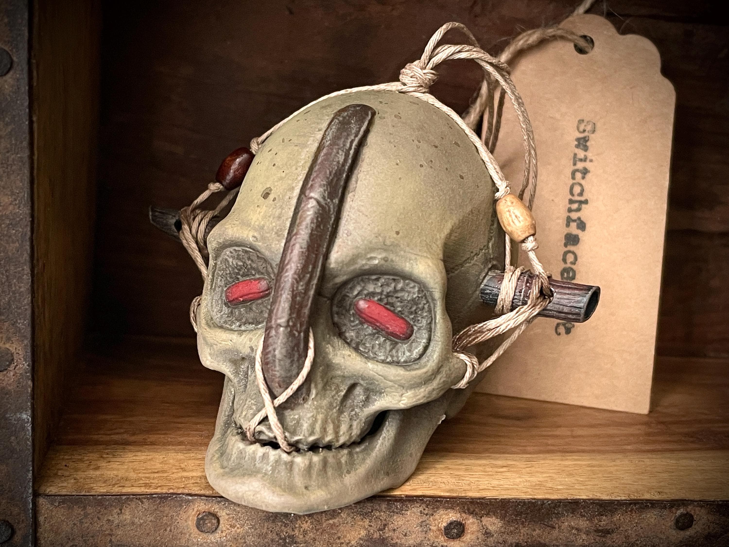 Tribal Elder Trophy Skull with Horn – Hanging Ornament