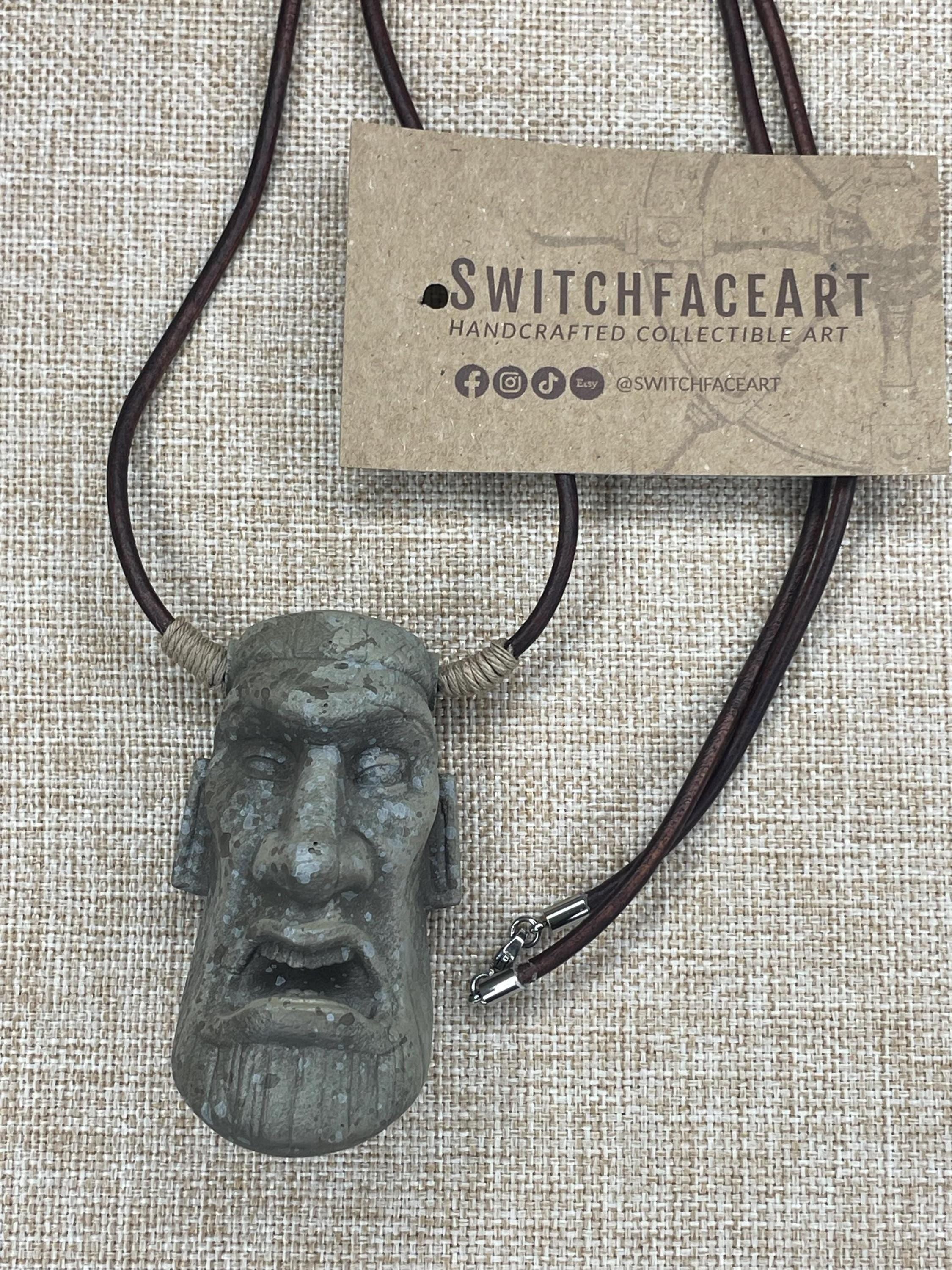 Good Luck Tiki Moai – Leather Pendant Necklace