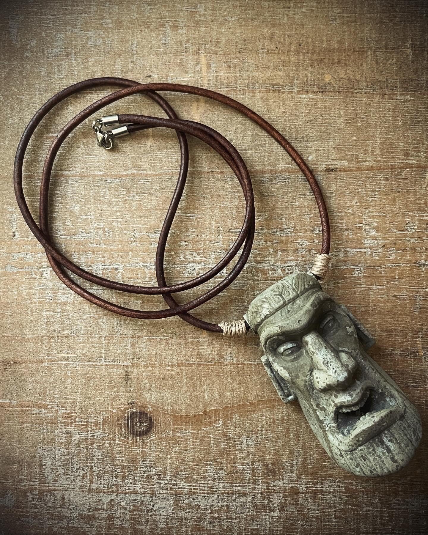 Good Luck Tiki Moai – Leather Pendant Necklace