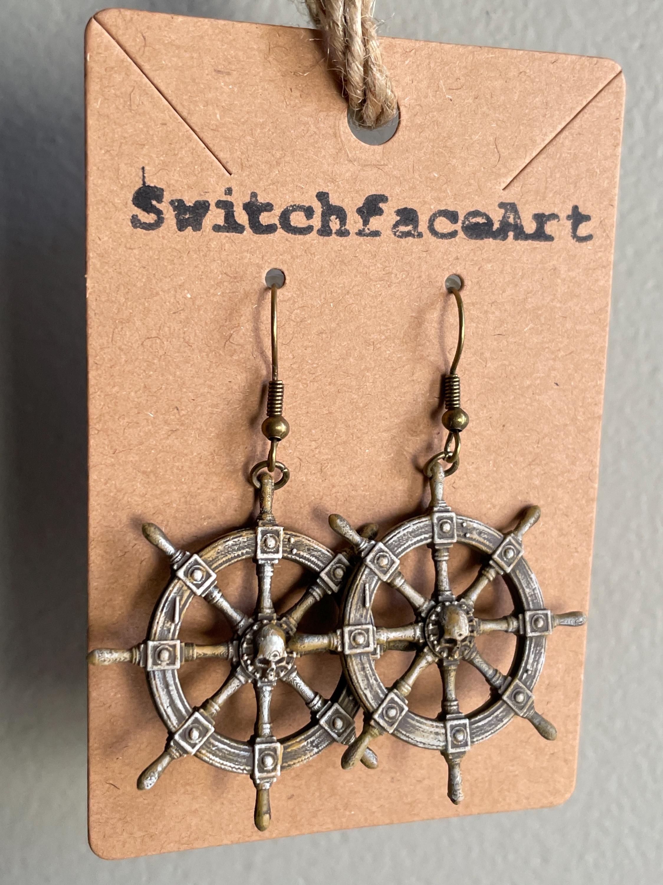 The Captain’s Ruin – Pirate Shipwreck Helm Dangle Earrings