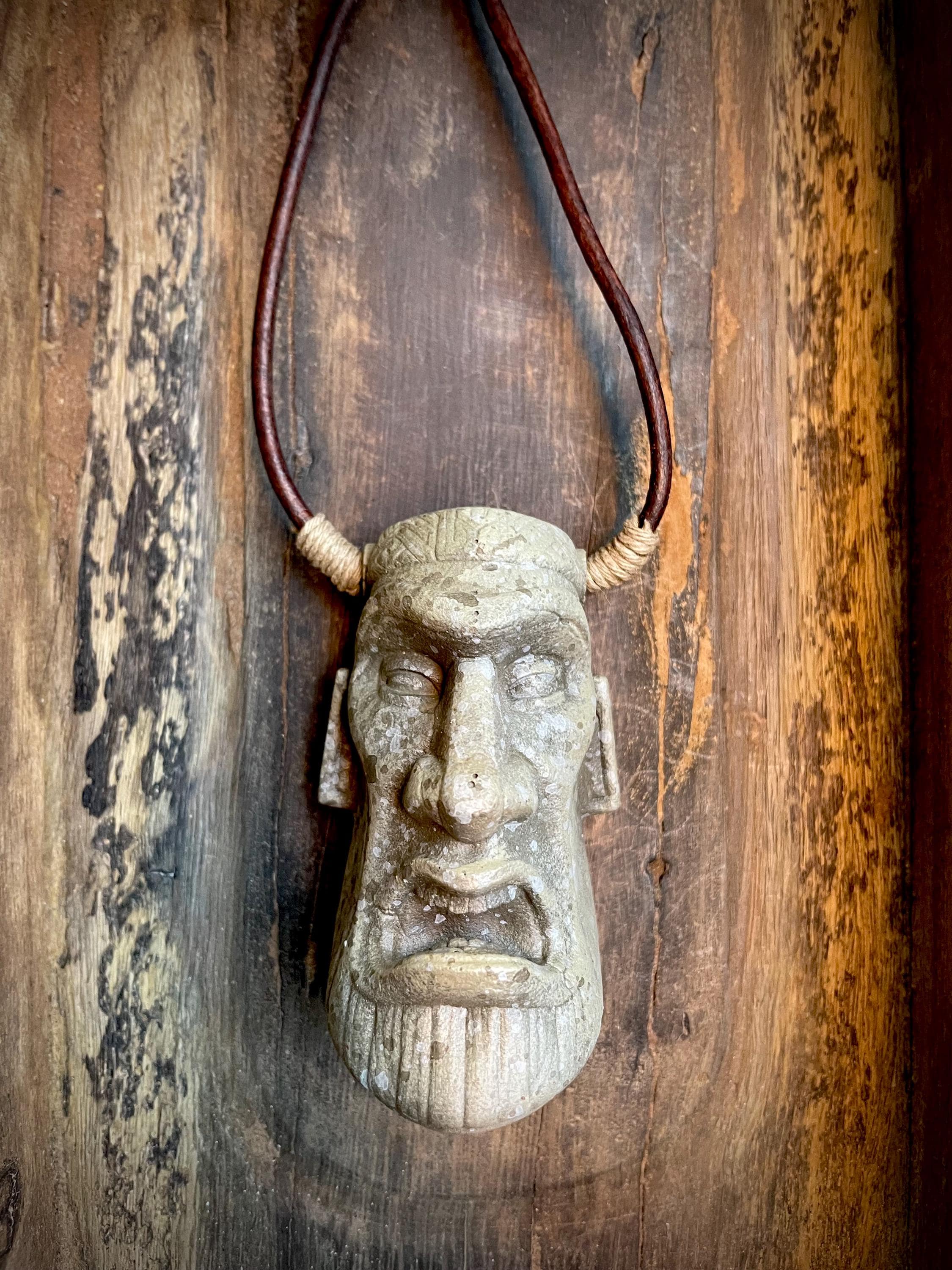 Good Luck Tiki Moai – Leather Pendant Necklace