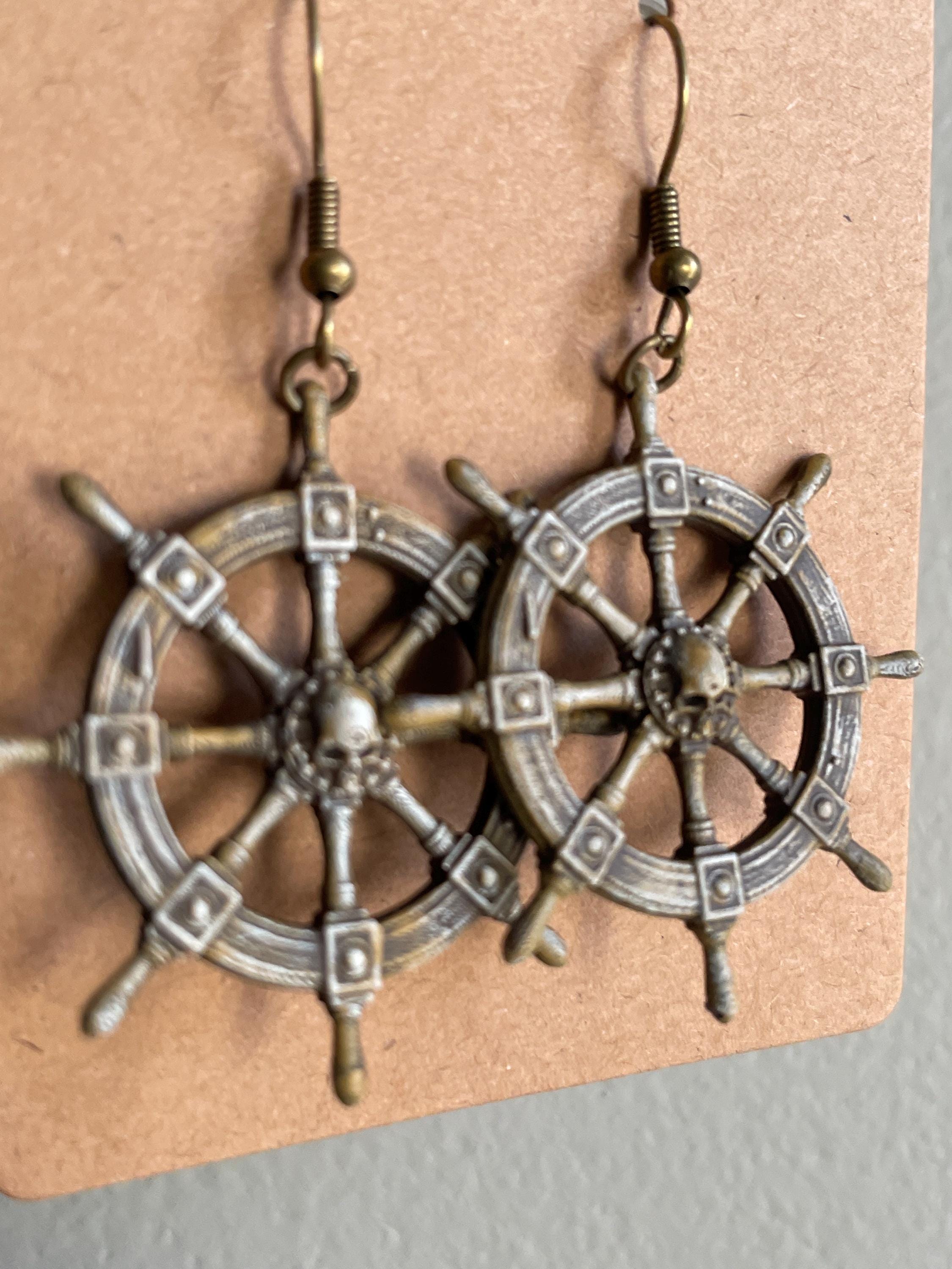 The Captain’s Ruin – Pirate Shipwreck Helm Dangle Earrings