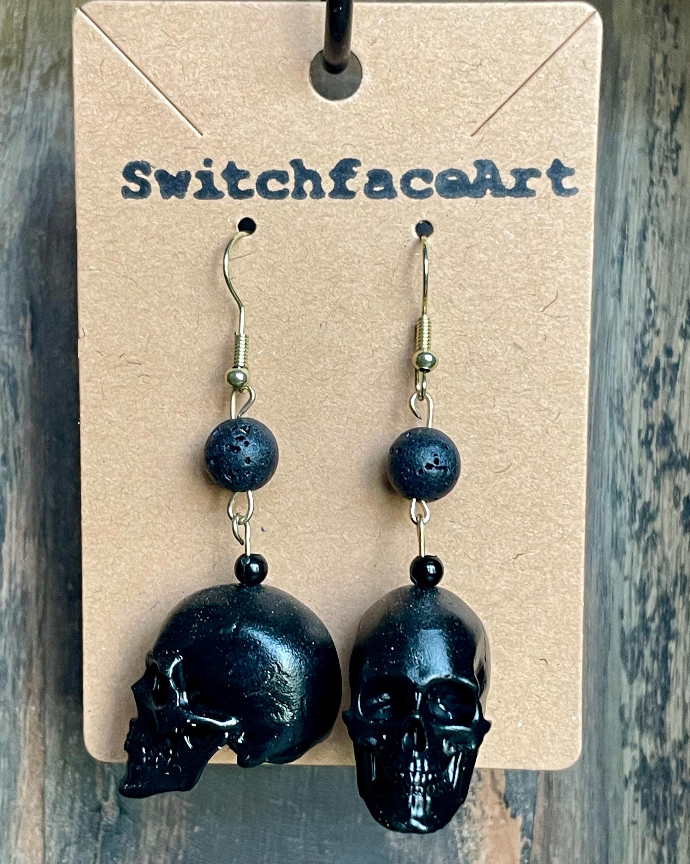 Black Skull With Lava Bead