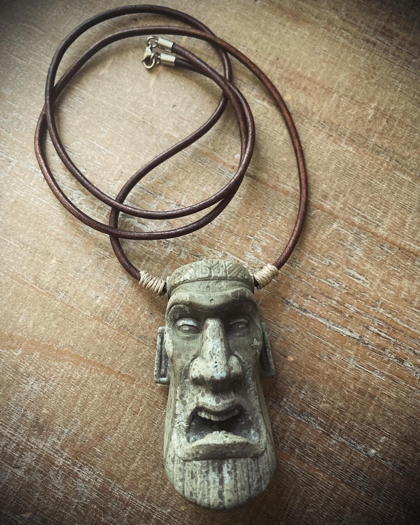 Good Luck Tiki Moai – Leather Pendant Necklace